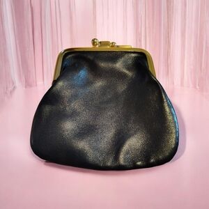 Vintage Elegant Black Leather Clutch Buxton